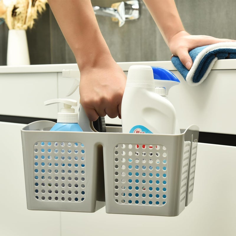 PAKCHOICE Portable Shower Caddy Basket with Compartments, Plastic Divided Cleaning Caddy Organizer Storage Tote with Handle for Bathroom, College, Dorm Room Essentials, Light Gray - Image 4